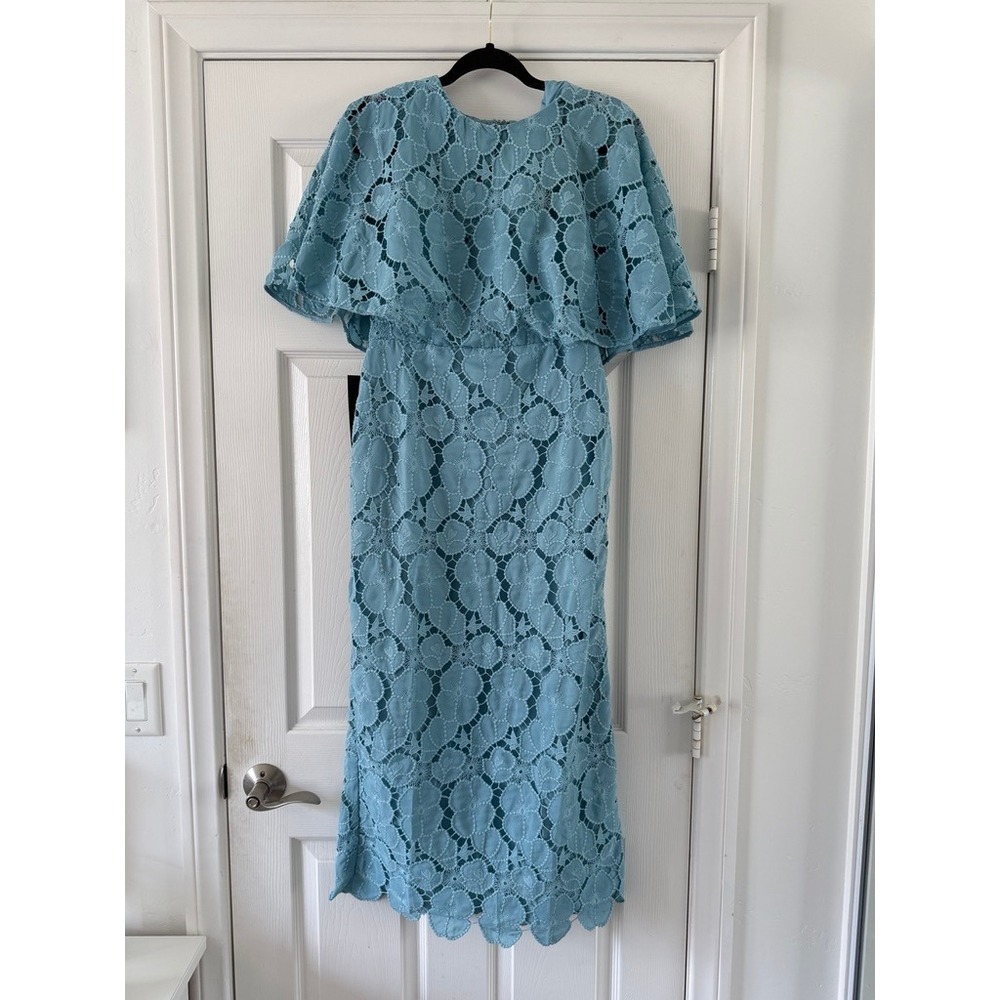 tuckernuck cameo blue eyelet cape leah midi dress, women size 8 - Picture 3 of 11